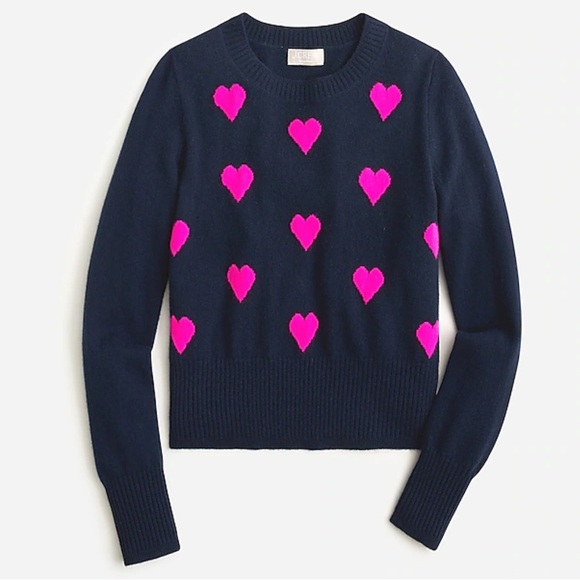 NWT J. Crew Cropped cashmere crewneck sweater in heart print - Picture 1 of 6